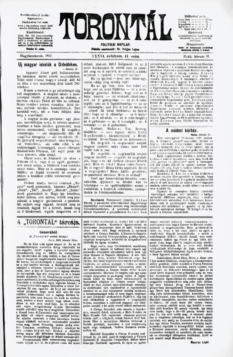 Torontál, 36. évf. 1907. február 19. 41. sz.