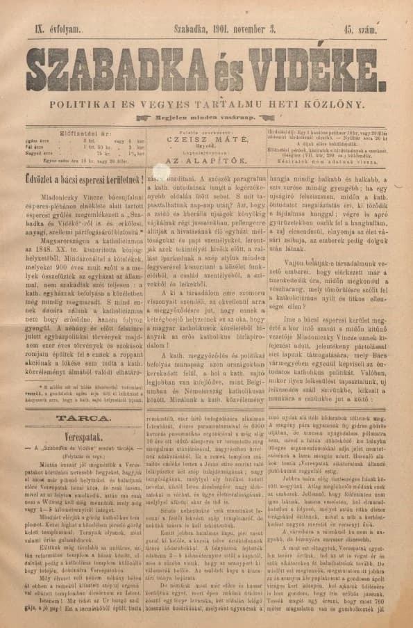 Szabadka és vidéke II, 9. évf. 1901. november 3. 45. sz.