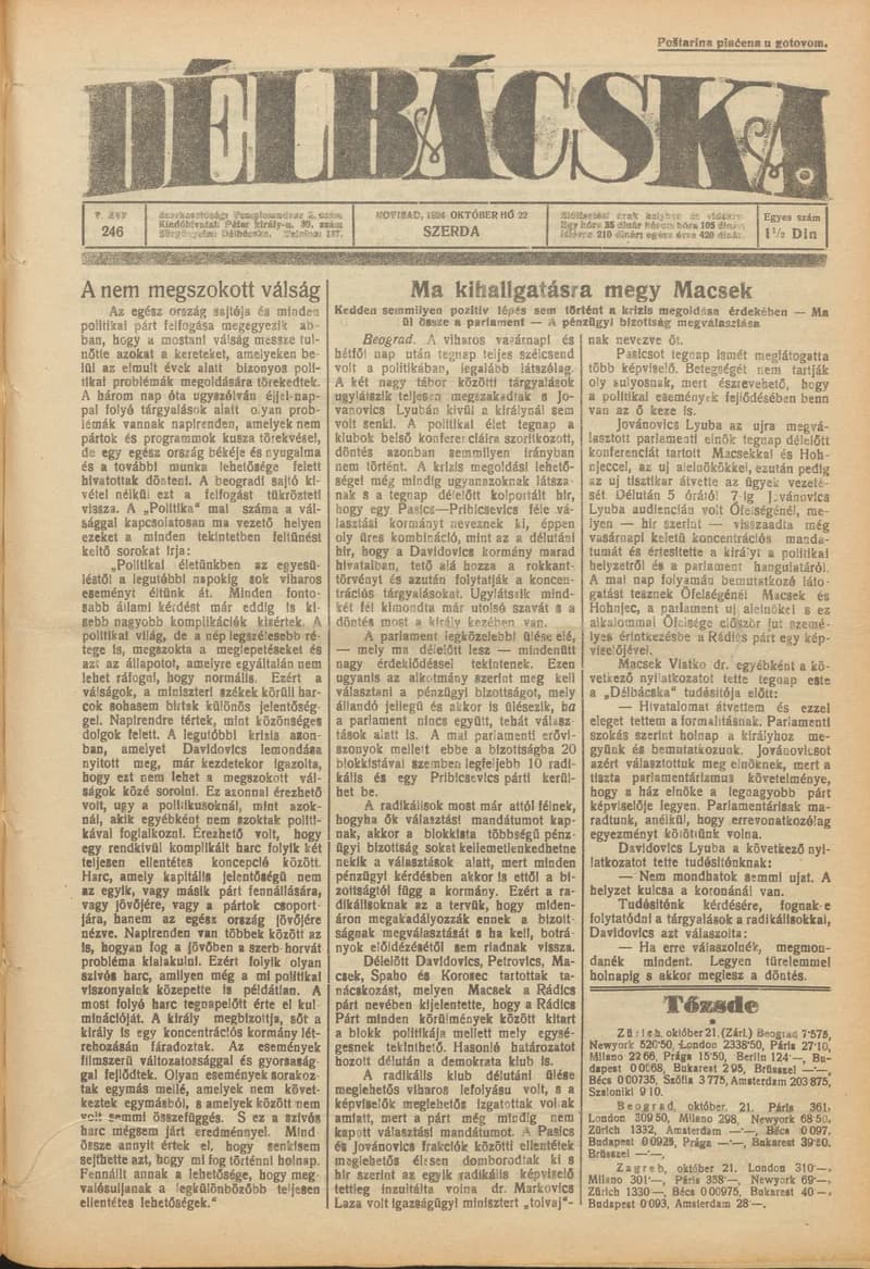 Délbácska, 5. évf. 1924. október 22. 246. sz.