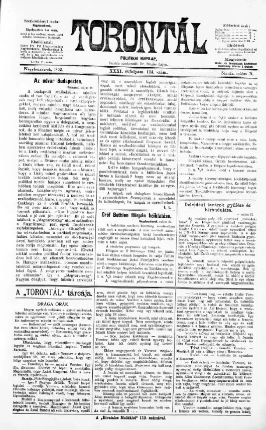 Torontál, 31. évf. 1902. május 21. 114. sz.