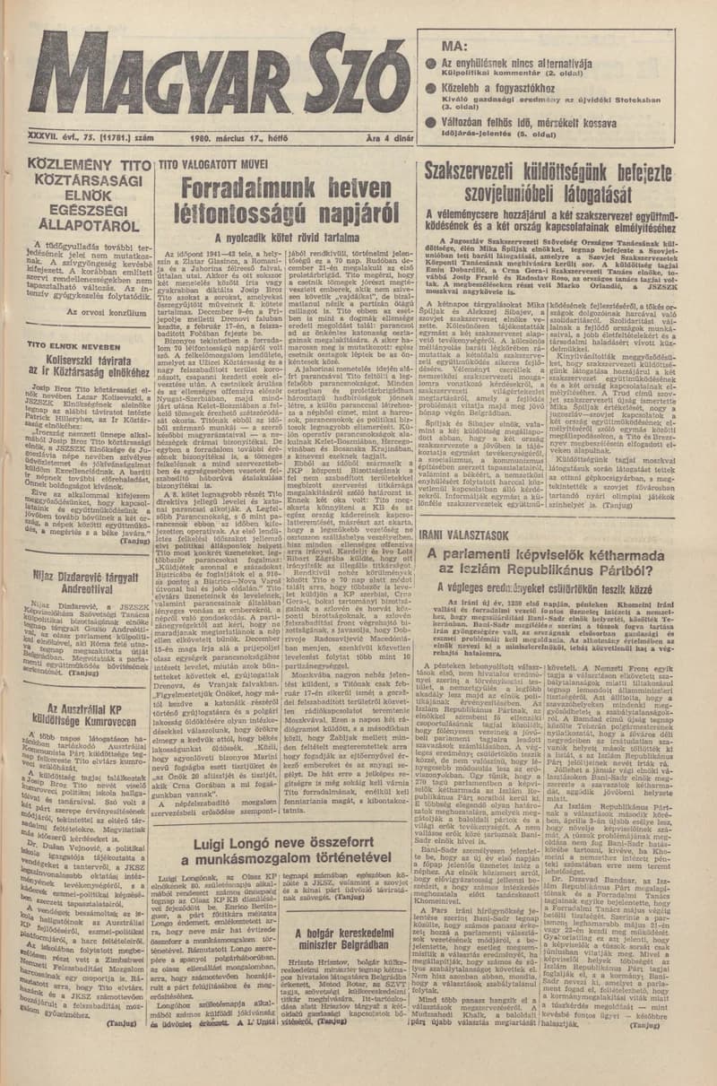 Magyar Szó, 37. évf. 1980. március 17. 75. sz. 1–16. oldal