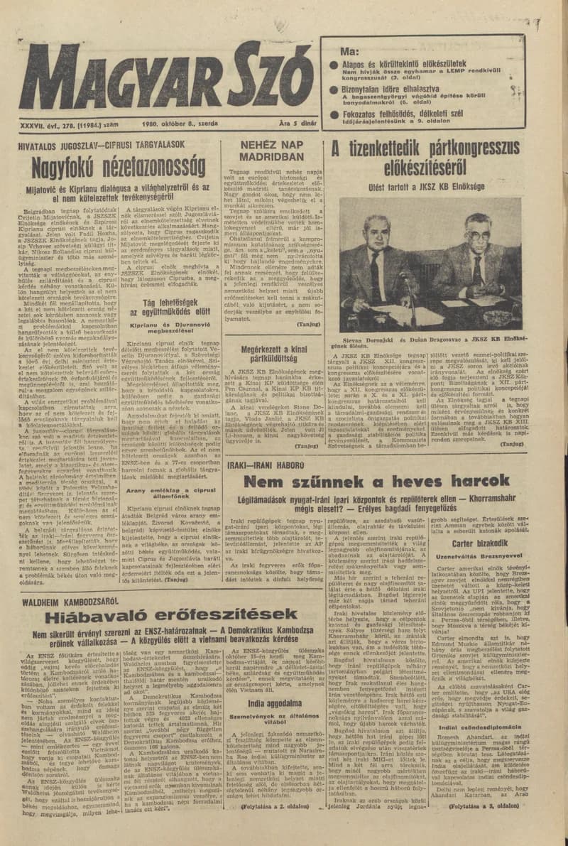Magyar Szó, 37. évf. 1980. október 8. 278. sz. 1–20. oldal