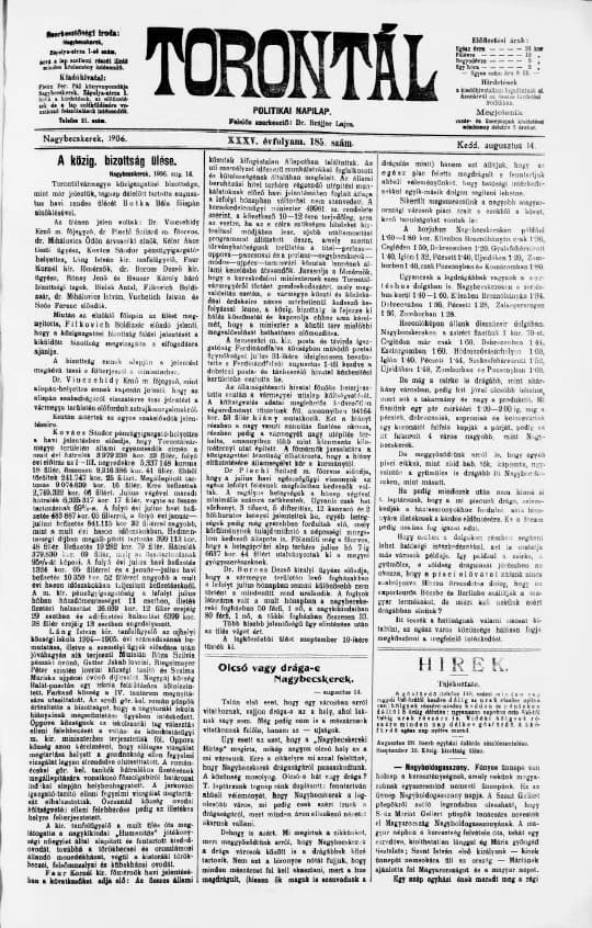 Torontál, 35. évf. 1906. augusztus 14. 185. sz.