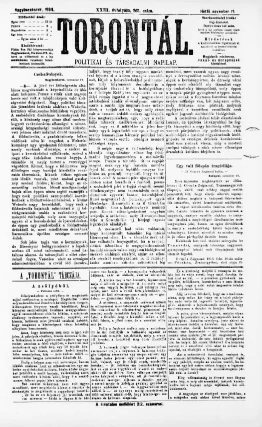 Torontál, 23. évf. 1894. november 19. 265. sz.