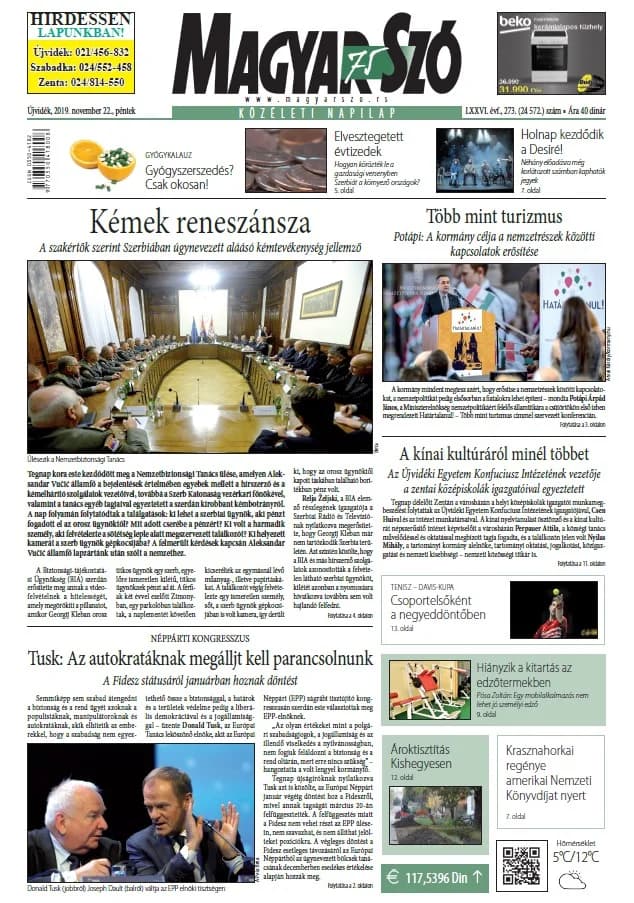 Magyar Szó, 76. évf. 2019. november 22. 273. sz. 1–16. oldal