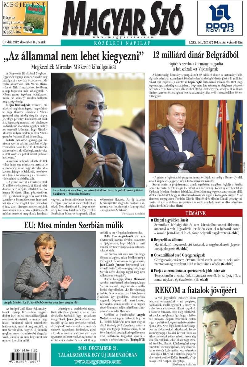 Magyar Szó, 69. évf. 2012. december 14. 292. sz. 1–20. oldal
