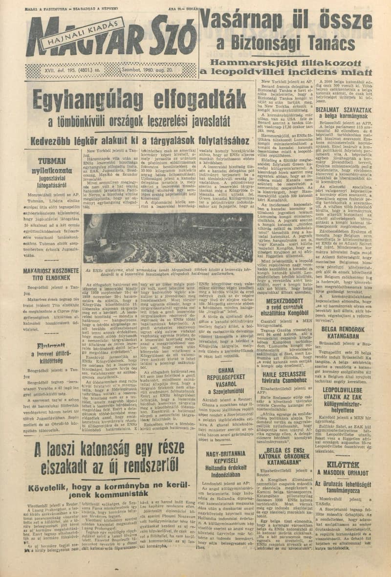 Magyar Szó, 17. évf. 1960. augusztus 20. 195. sz. 1–22. oldal