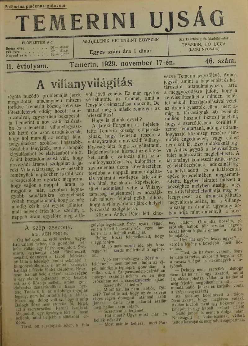 Temerini Újság 1928-1944, 2. évf. 1929. november 17. 46. sz.