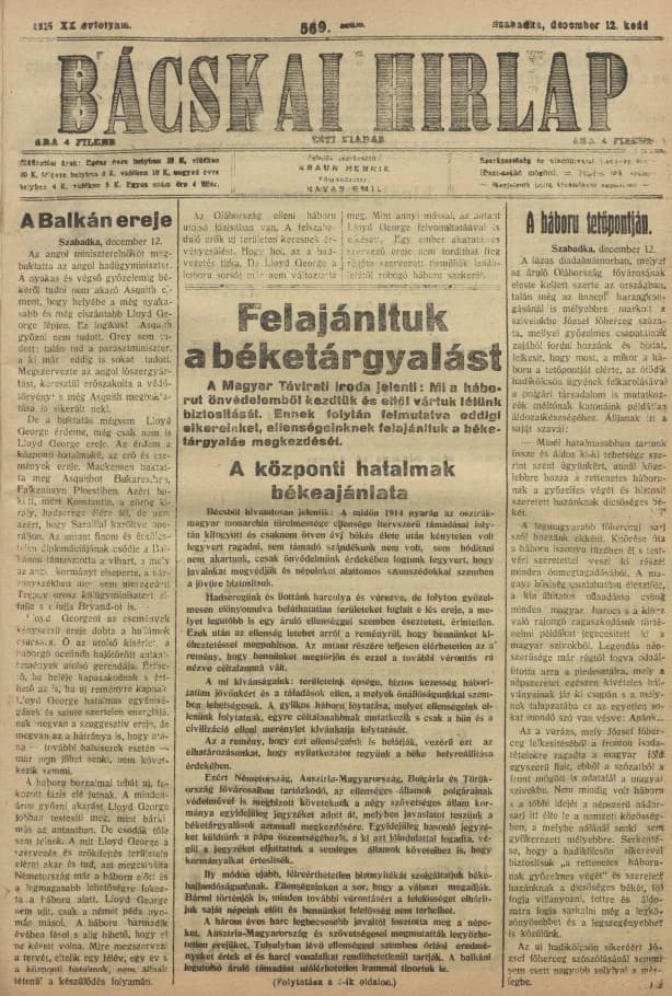 Bácskai Hirlap, 20. évf. 1916. december 12. 569. sz.