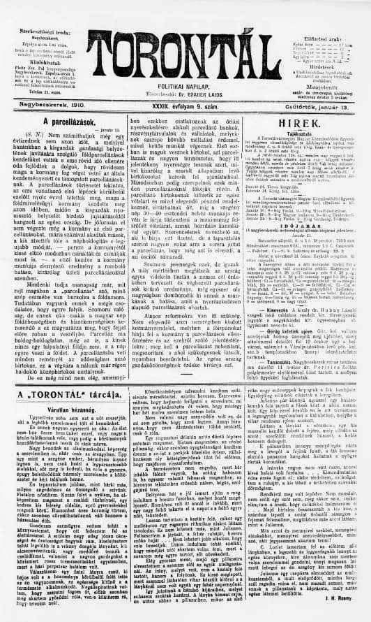 Torontál, 39. évf. 1910. január 13. 9. sz.