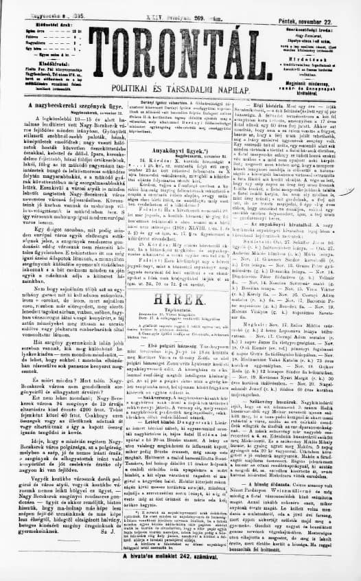 Torontál, 24. évf. 1895. november 22. 269. sz.