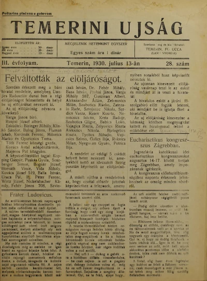 Temerini Újság 1928-1944, 3. évf. 1930. július 13. 28. sz.