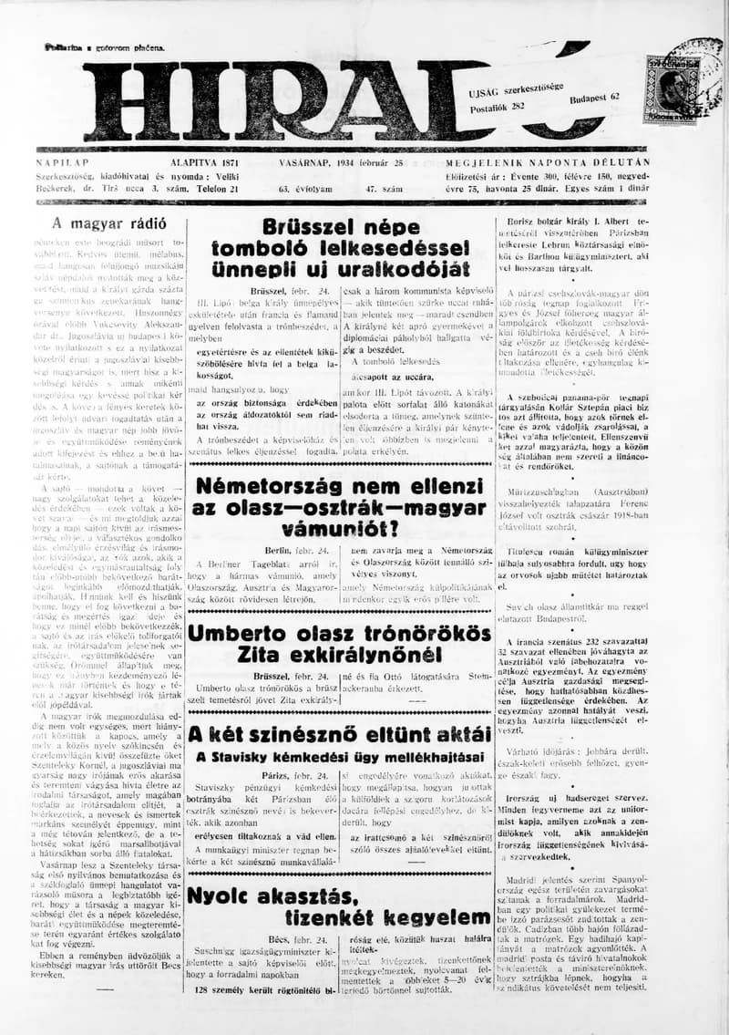 Híradó, 63. évf. 1934. február 25. 47. sz.
