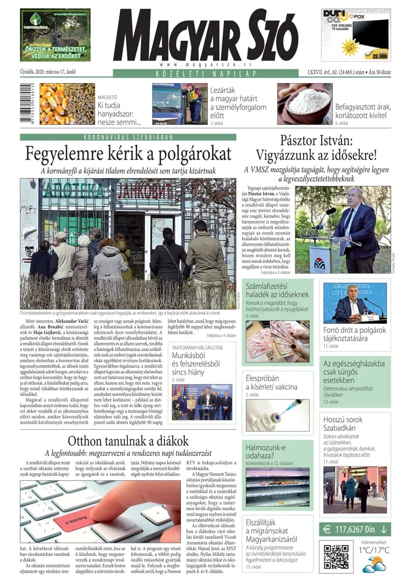 Magyar Szó, 77. évf. 2020. március 17. 62. sz. 1–20. oldal
