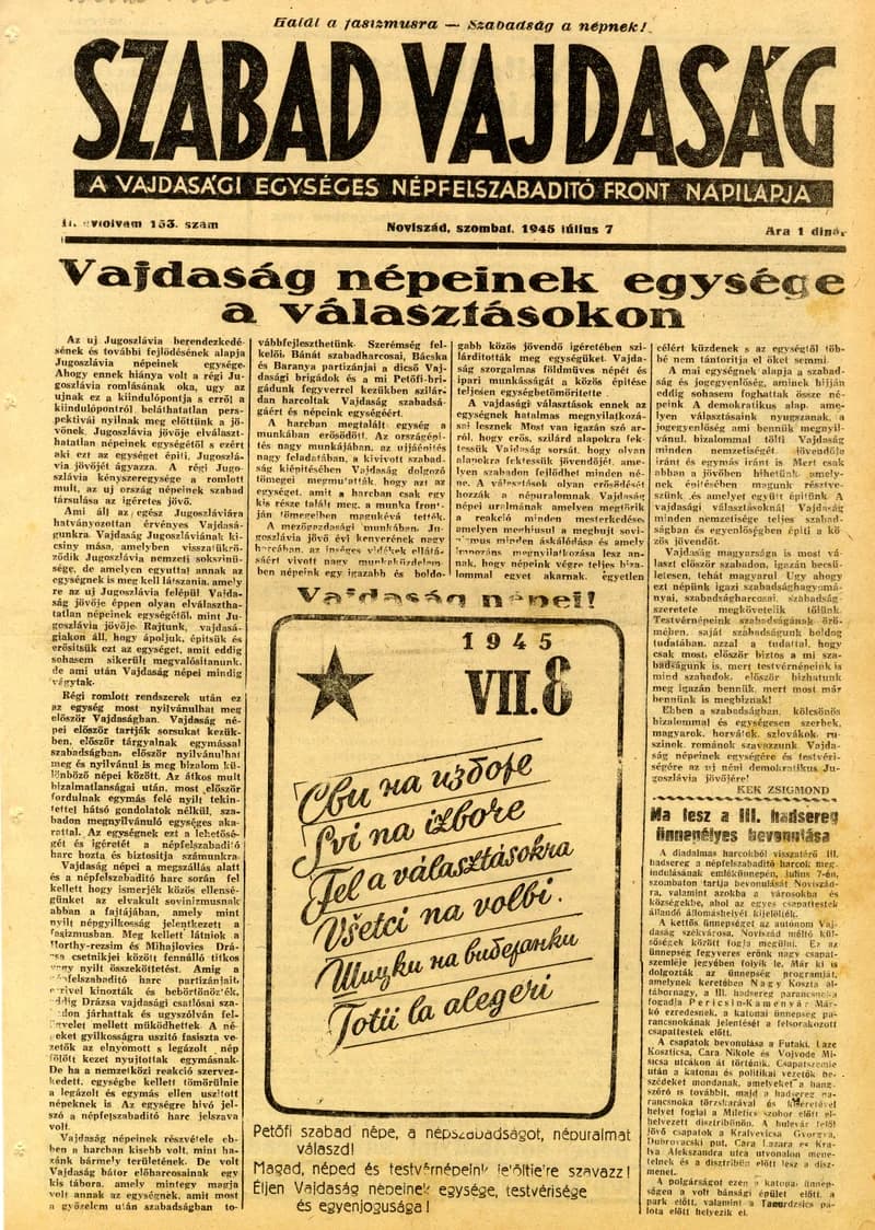 Szabad Vajdaság, 2. évf. 1945. július 7. 153. sz.