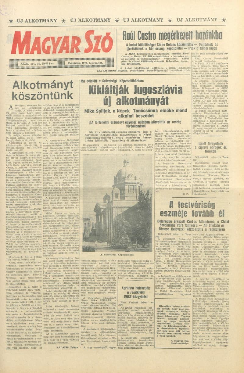 Magyar Szó, 31. évf. 1974. február 21. 50. sz. 1–20. oldal