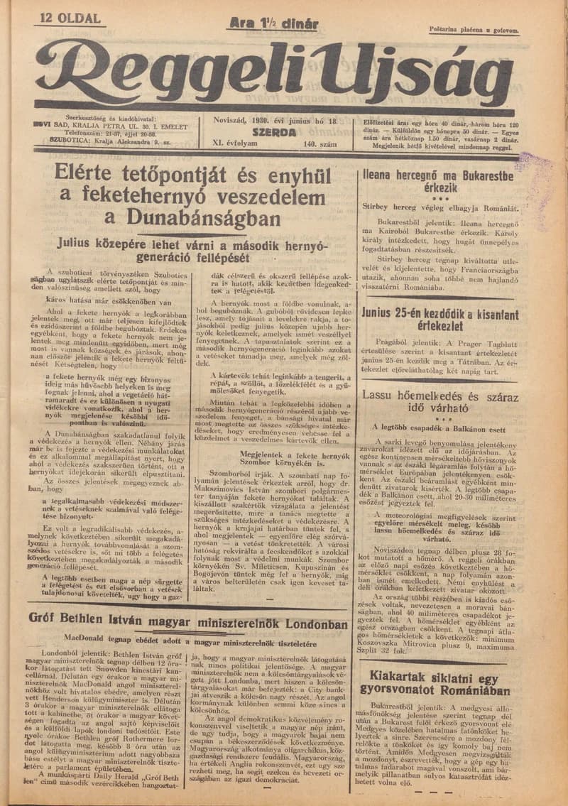 Reggeli Újság, 11. évf. 1930. június 18. 140. sz.