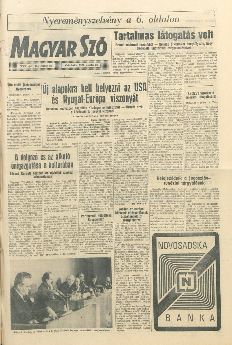 Magyar Szó, 30. évf. 1973. április 26. 114. sz. 1–16. oldal