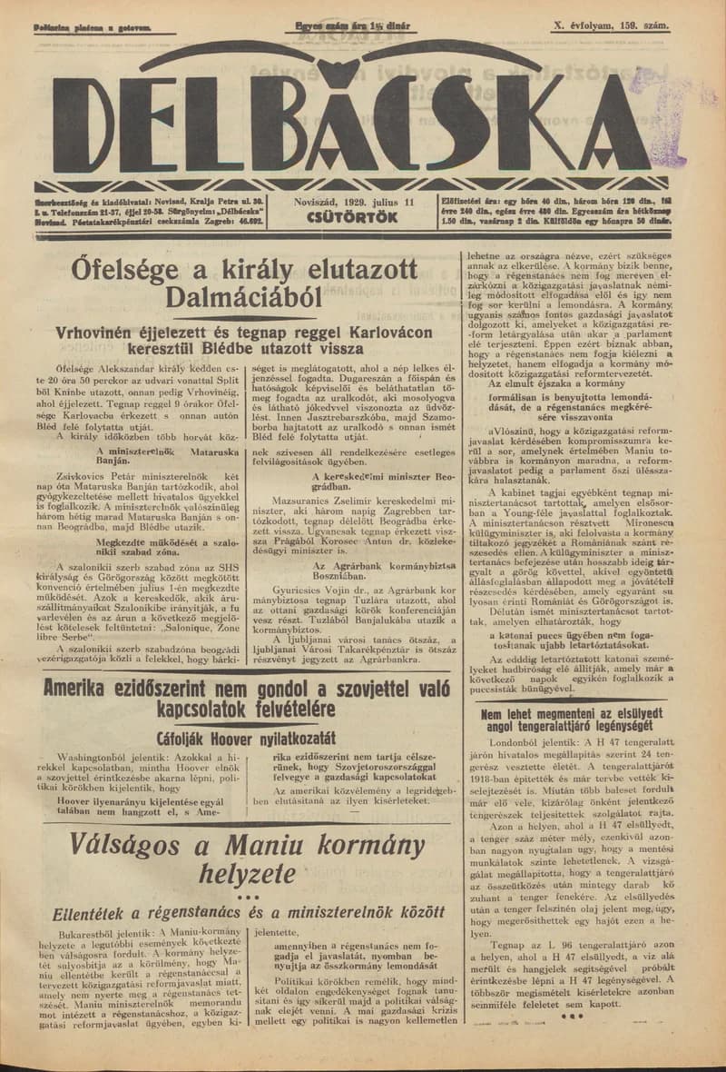 Délbácska, 10. évf. 1929. július 11. 159. sz.