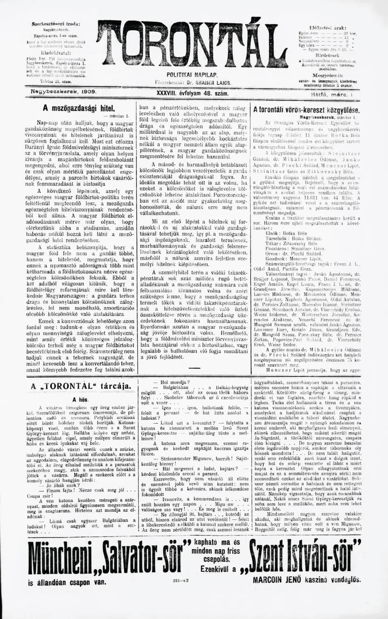 Torontál, 38. évf. 1909. március 1. 48. sz.