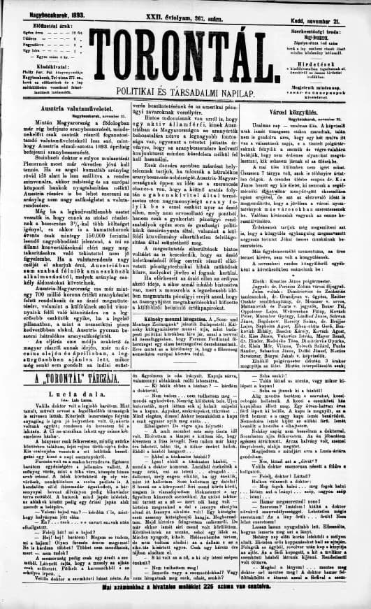 Torontál, 22. évf. 1893. november 21. 267. sz.