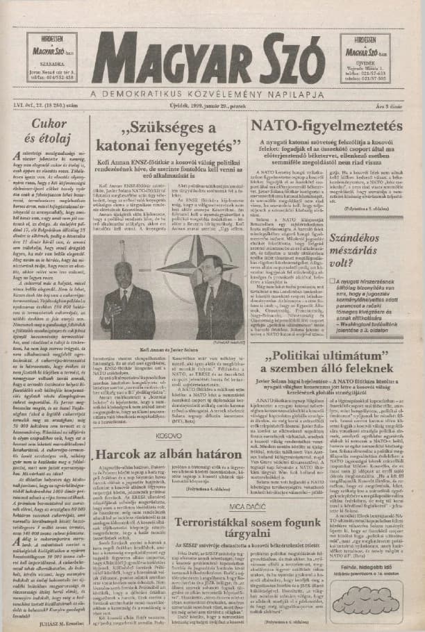 Magyar Szó, 56. évf. 1999. január 29. 22. sz. 1–16. oldal