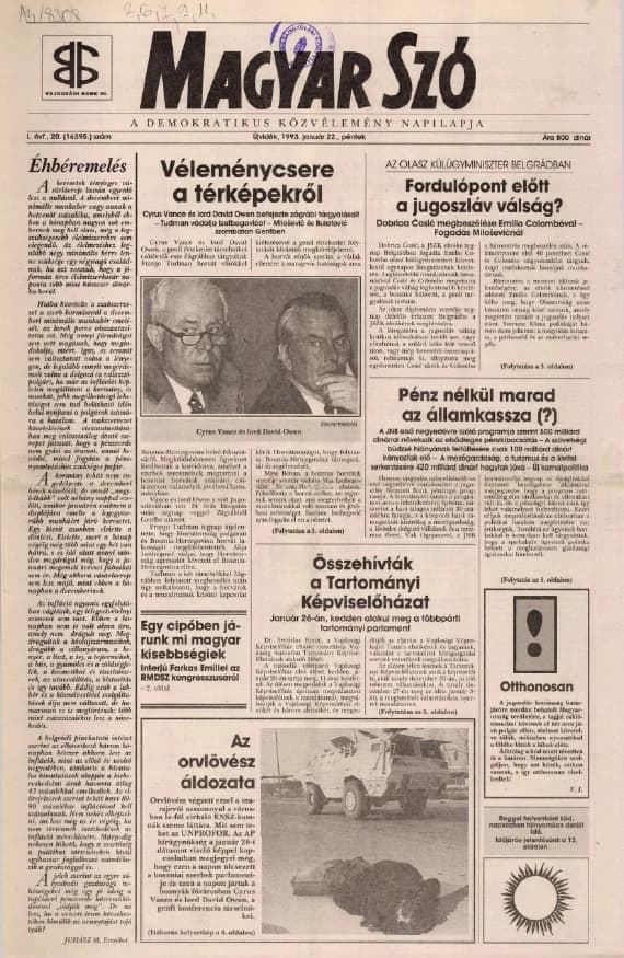 Magyar Szó, 50. évf. 1993. január 22. 20. sz. 1–16. oldal