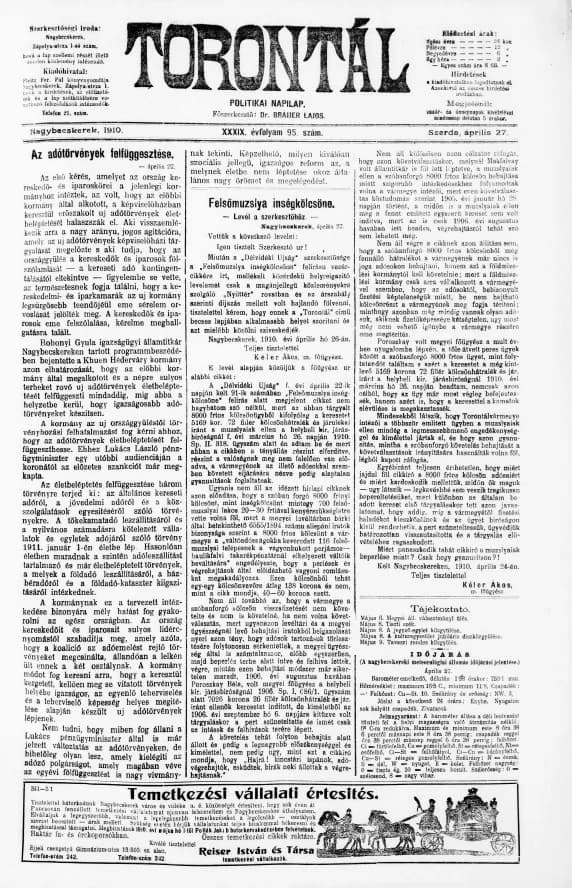 Torontál, 39. évf. 1910. április 27. 95. sz.