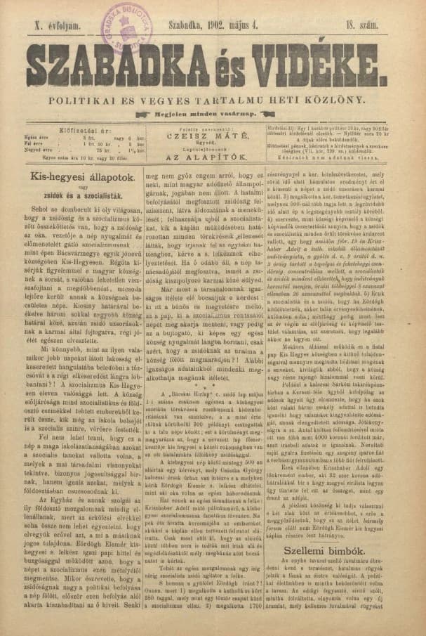 Szabadka és vidéke II, 10. évf. 1902. május 4. 18. sz.