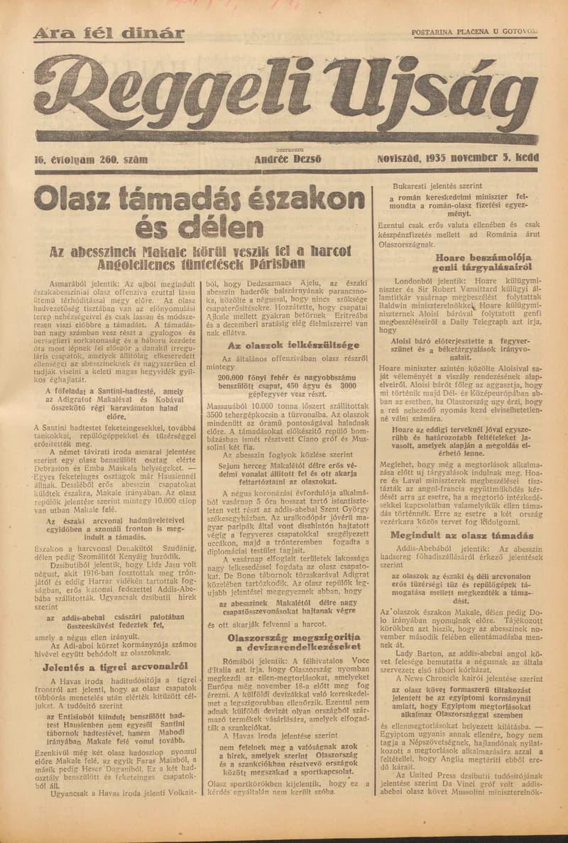 Reggeli Újság, 16. évf. 1935. november 5. 260. sz.