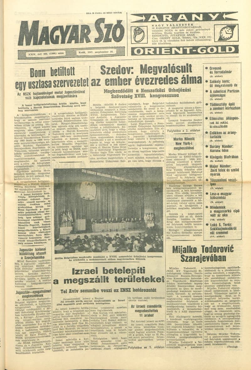 Magyar Szó, 24. évf. 1967. szeptember 26. 265. sz. 1–16. oldal