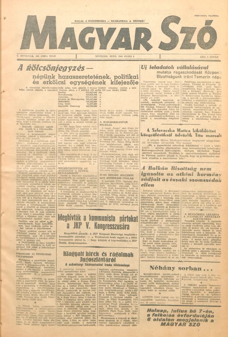 Magyar Szó, 5. évf. 1948. július 6. 160. sz. 1–4. oldal