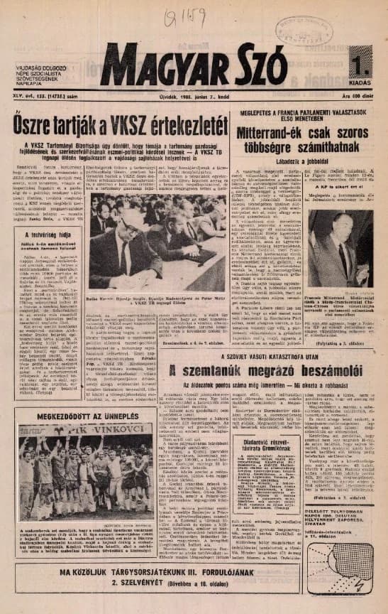 Magyar Szó, 45. évf. 1988. június 7. 155. sz. 1–20. oldal