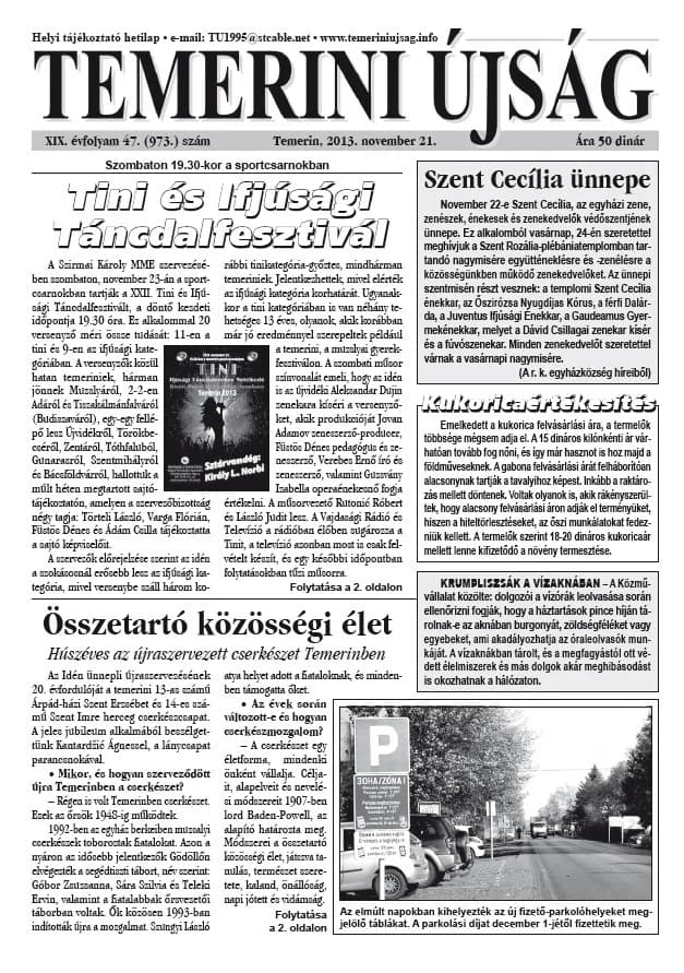 Temerini Újság, 19. évf. 2013. november 21. 47. sz.