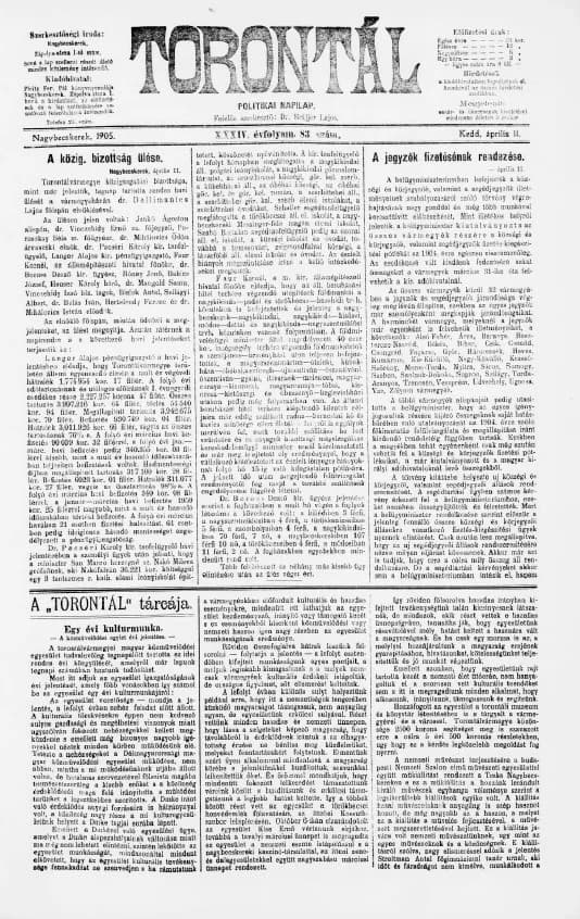 Torontál, 34. évf. 1905. április 11. 83. sz.