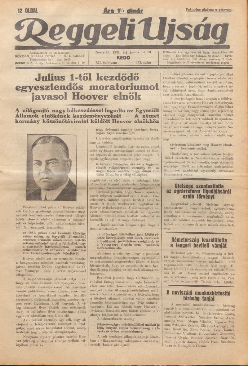 Reggeli Újság, 12. évf. 1931. június 23. 143. sz.