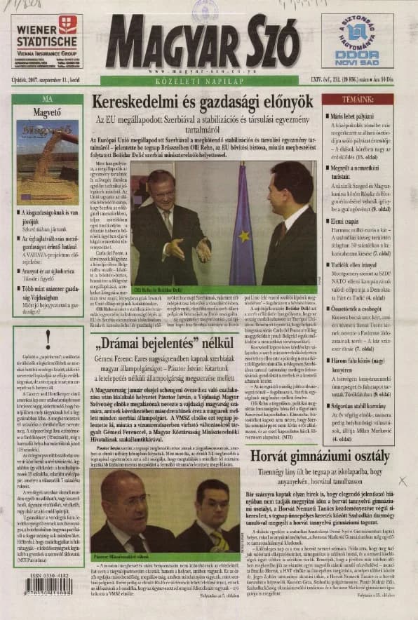 Magyar Szó, 64. évf. 2007. szeptember 11. 212. sz. 1–20. oldal