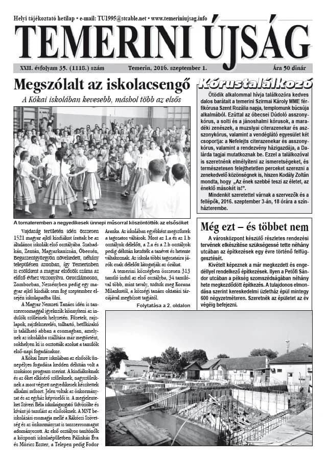 Temerini Újság, 22. évf. 2016. szeptember 1. 35. sz.