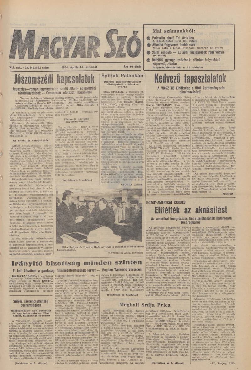 Magyar Szó, 41. évf. 1984. április 14. 103. sz. 1–24. oldal
