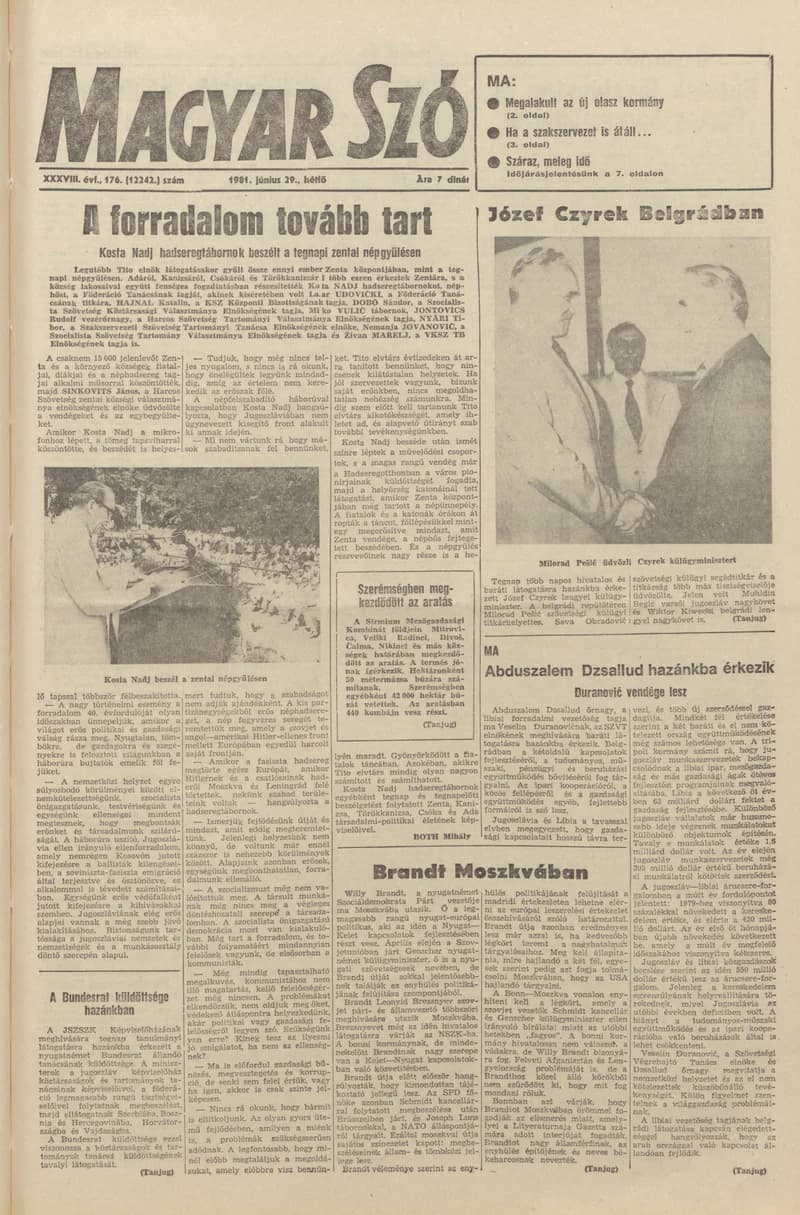 Magyar Szó, 38. évf. 1981. június 29. 176. sz.