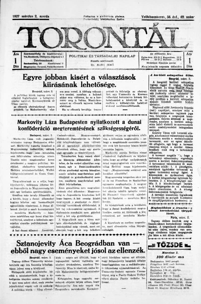 Torontál, 56. évf. 1927. március 2. 49. sz.