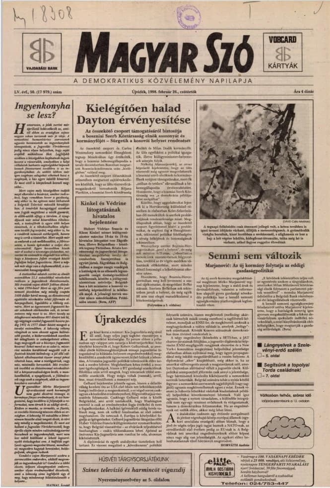 Magyar Szó, 55. évf. 1998. február 26. 50. sz. 1–16. oldal