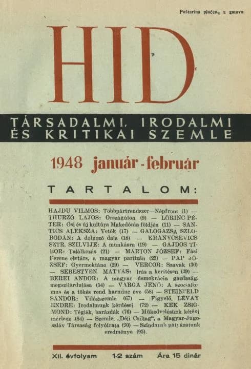 Híd, 12. évf. 1948. január – február. 1–2. sz. 1–96. oldal