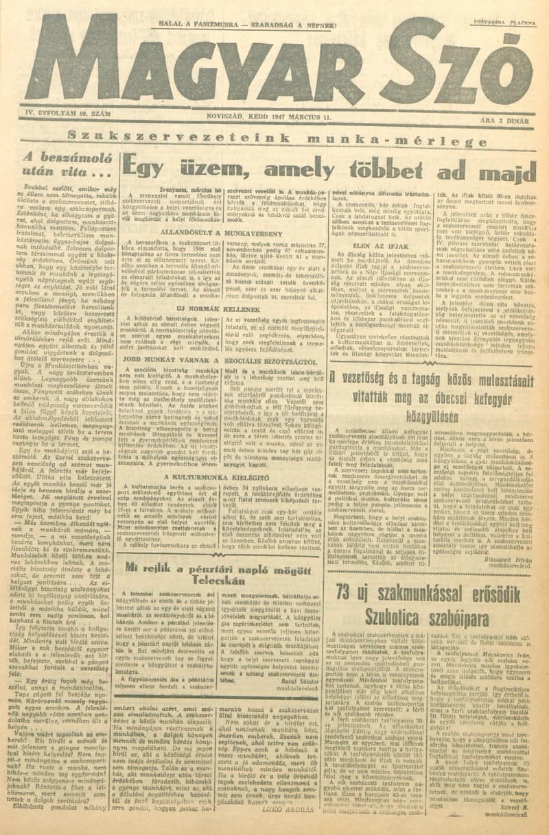 Magyar Szó, 4. évf. 1947. március 11. 59. sz. 1–6. oldal