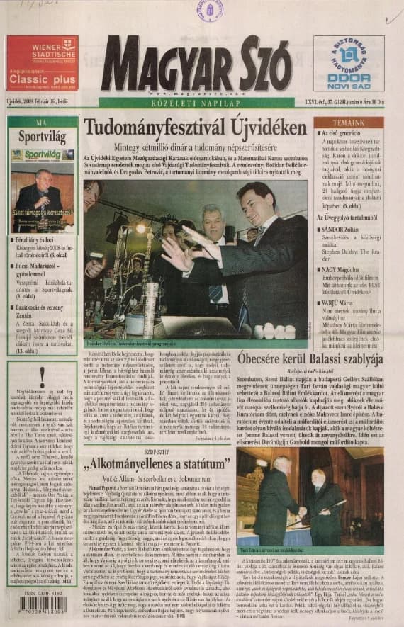 Magyar Szó, 66. évf. 2009. február 16. 37. sz. 1–16. oldal