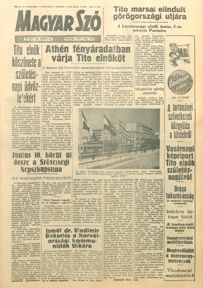 Magyar Szó, 11. évf. 1954. május 30. 144. sz. 1–14. oldal