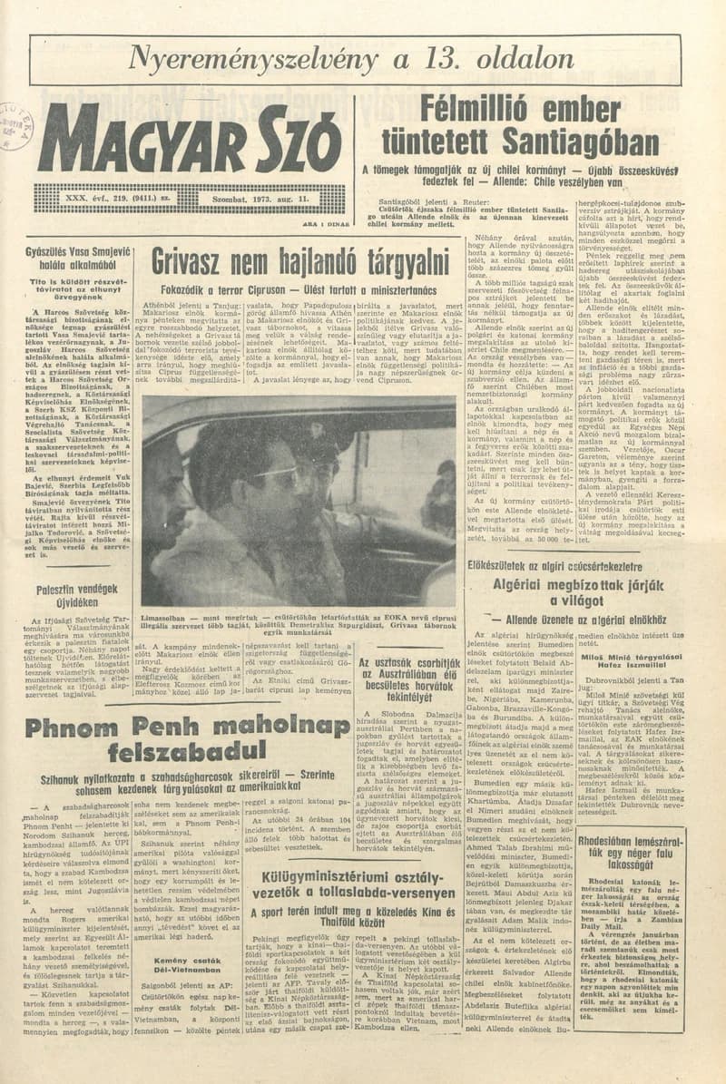 Magyar Szó, 30. évf. 1973. augusztus 11. 219. sz. 1–16. oldal