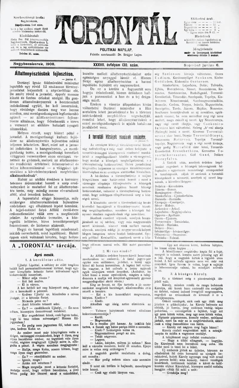 Torontál, 37. évf. 1908. június 6. 130. sz.