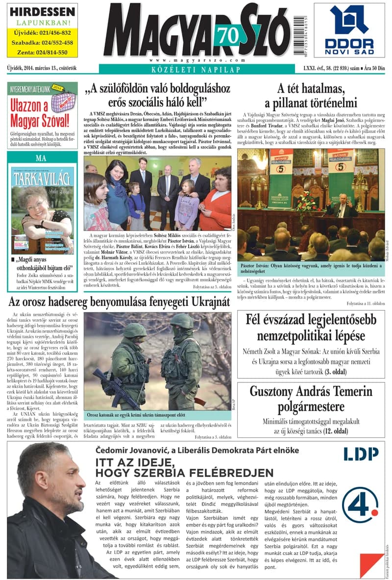 Magyar Szó, 71. évf. 2014. március 13. 58. sz. 1–20. oldal