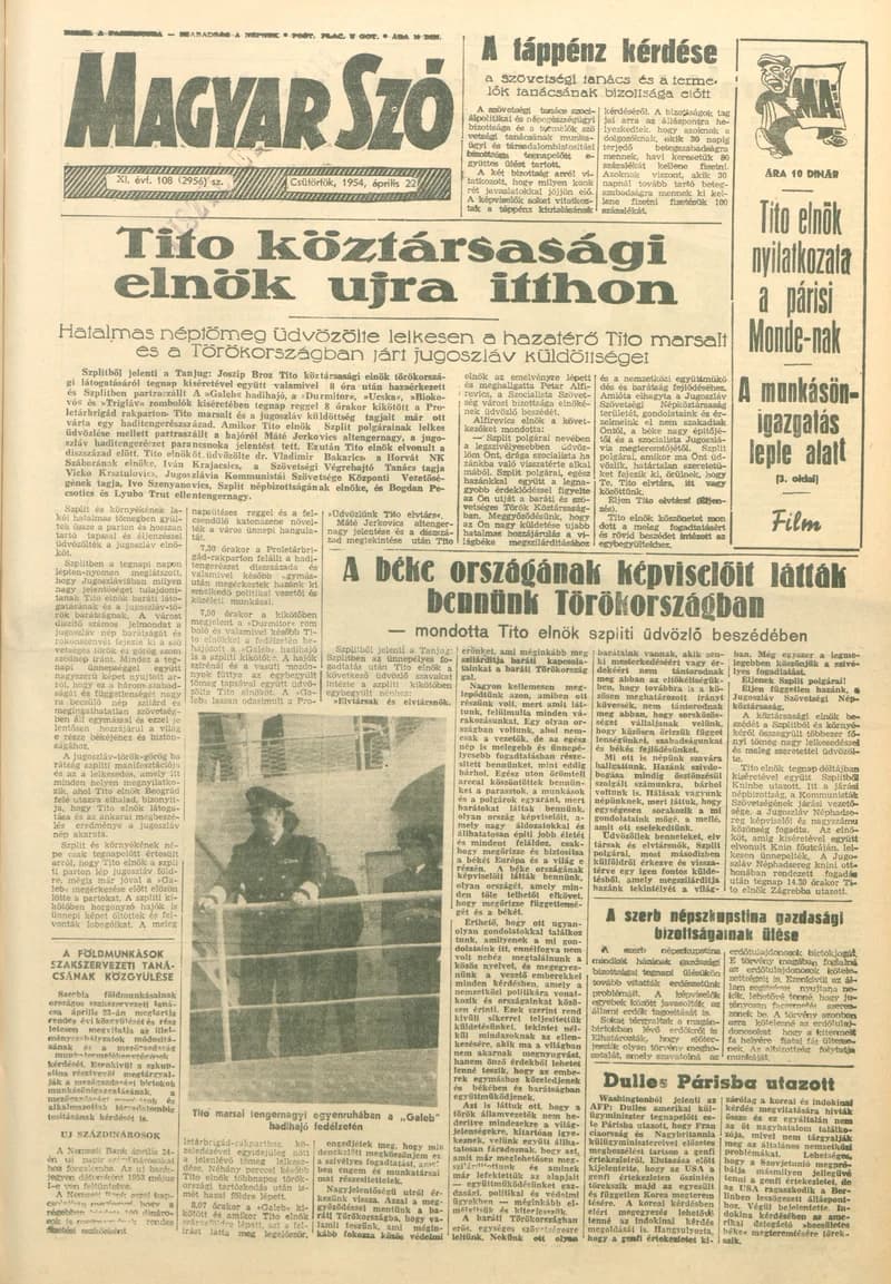 Magyar Szó, 11. évf. 1954. április 22. 108. sz. 1–10. oldal